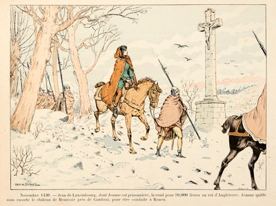 Illustration aus dem Buch „Joan of Arc“ von Theodore Cahu, illustriert von Paul De Semant (1855-1915): Im November 1430 verkauft Jean de Luxembourg Jeanne d