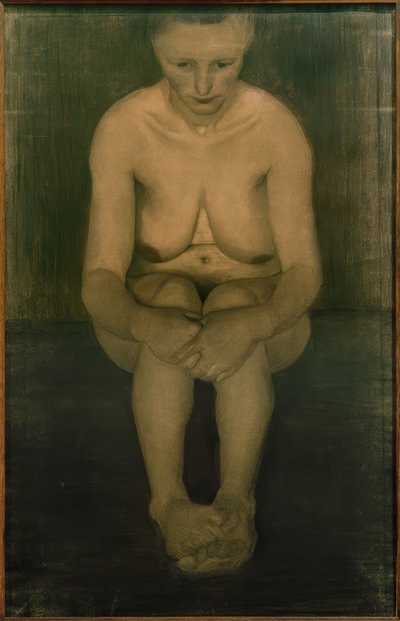 Sitzender weiblicher Akt, frontal mit übereinander gelegten Füßen von Paula Modersohn Becker