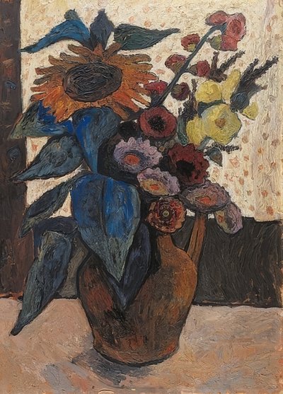 Stillleben mit Sonnenblumen, Stockrosen und Georginen von Paula Modersohn Becker