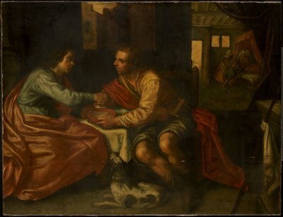 Esau verkauft sein Erstgeburtsrecht (Genesis 27:1-29) von Paulus Moreelse (copy after)