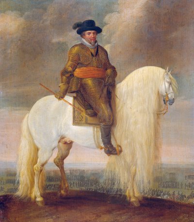 Prinz Maurits auf dem weißen Kriegspferd nach dem Sieg bei Nieuwpoort von Pauwels van Hillegaert