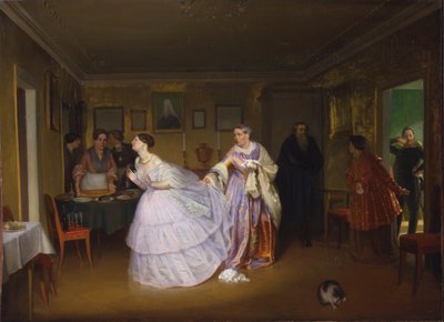 Der Major macht einen Heiratsantrag (Besichtigung einer Braut im Haus eines Kaufmanns) von Pavel Andreevich Fedotov