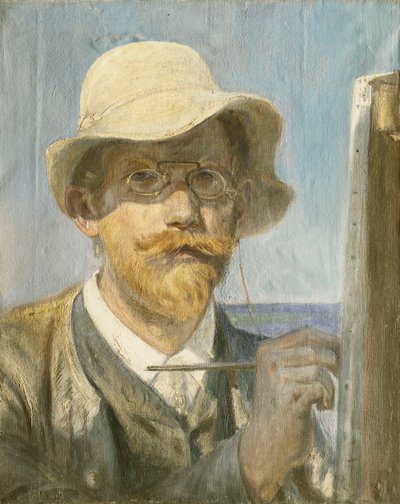 Ein Selbstporträt des Künstlers, Kopf und Schultern an seiner Staffelei von Peder Severin Krøyer