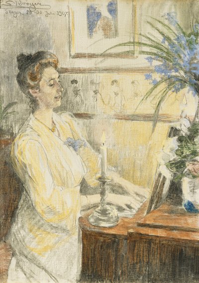 Porträt von Johanne Helene Louise Brodersen am Klavier, 1907 von Peder Severin Krøyer