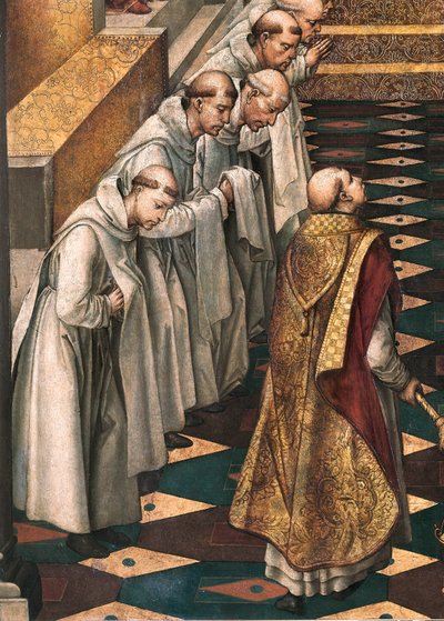 Erscheinung der Jungfrau Maria für die Gemeinschaft der Dominikanermönche (Detail) von Pedro Berruguete