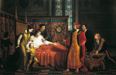 Karl VIII. besucht den sterbenden Gian Galeazzo Sforza im Schloss von Pavia von Pelagio Palagi