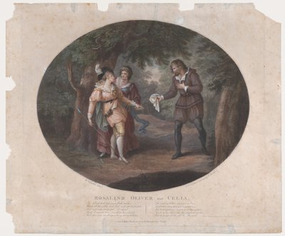 Rosalind, Oliver und Celia Shakespeare, Wie es euch gefällt, Akt 4, Szene 6, 1791 von Peltro William Tomkins