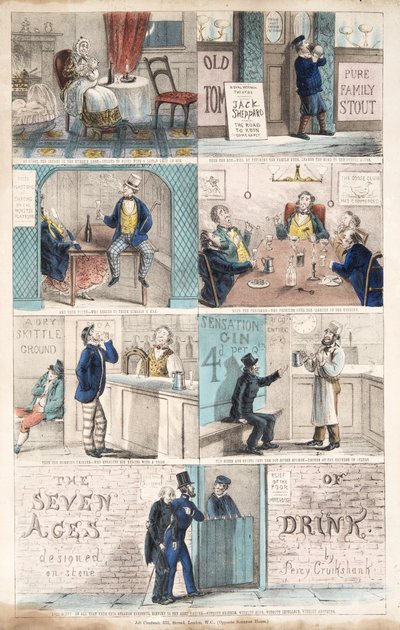 Die sieben Altersstufen des Trinkens, veröffentlicht ca. 1872 von Percy Cruikshank