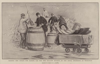 Verpacken von Zinkabfällen zur Gasherstellung für die Ballonabteilung der Royal Engineers in Woolwich von Percy F.S. Spence