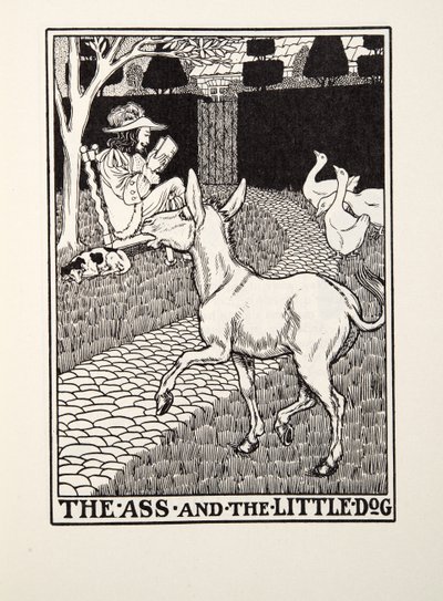 Der Esel und der kleine Hund, aus Fontaine Fables, veröffentlicht 1905 von Percy J. Billingshurst