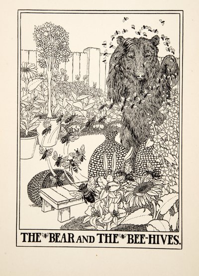 Der Bär und die Bienenstöcke, aus Hundert Fabeln von Äsop, veröffentlicht 1903 (Gravur) von Percy J. Billingshurst