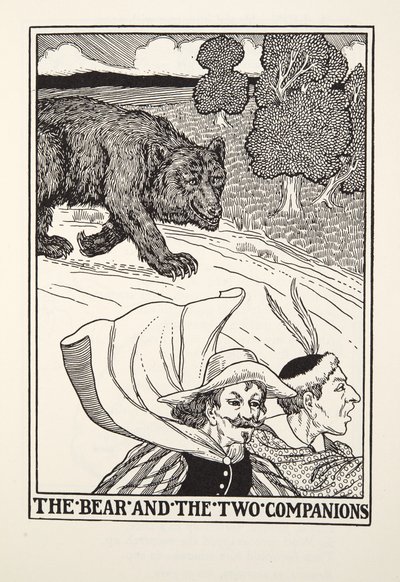 Der Bär und die zwei Gefährten, aus Fontaine Fabeln, veröffentlicht 1905 (Gravur) von Percy J. Billingshurst