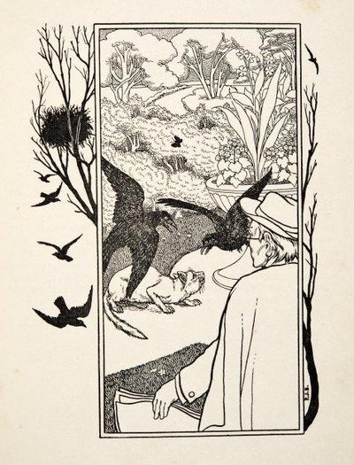 Die Katze und die Krähen, aus Hundert Anekdoten von Tieren, veröffentlicht 1924 von Percy J. Billingshurst