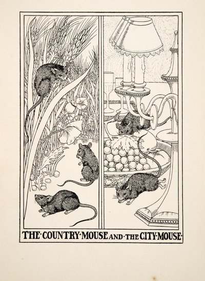 Die Landmaus und die Stadtmaus, aus Hundert Fabeln von Äsop, veröffentlicht 1903 von Percy J. Billingshurst