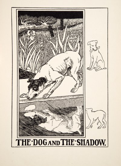 Der Hund und der Schatten, aus Hundert Fabeln von Äsop, veröffentlicht 1903 von Percy J. Billingshurst