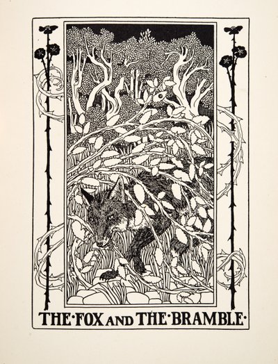 Der Fuchs und der Brombeerstrauch, aus Hundert Fabeln von Äsop, veröffentlicht 1903 von Percy J. Billingshurst