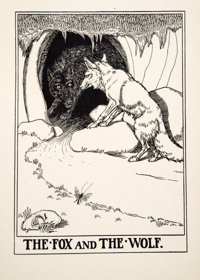 Der Fuchs und der Wolf, aus Hundert Fabeln von Äsop, veröffentlicht 1903 (Gravur) von Percy J. Billingshurst