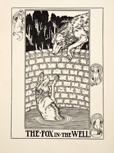 Der Fuchs im Brunnen, aus Hundert Fabeln von Aesop, veröffentlicht 1903 von Percy J. Billingshurst