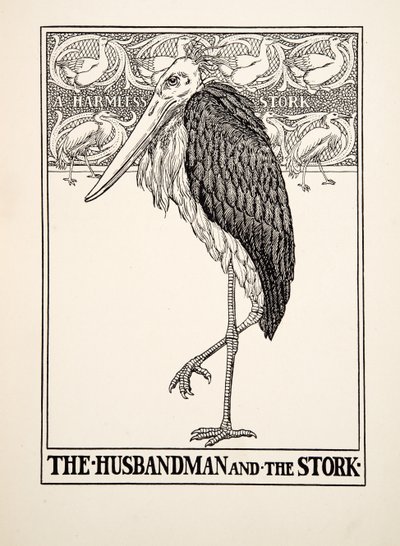 Der Bauer und der Storch, aus Hundert Fabeln von Äsop, veröffentlicht 1903 von Percy J. Billingshurst