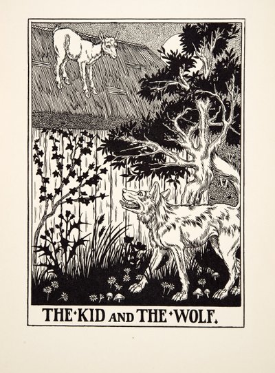 Das Zicklein und der Wolf, aus Hundert Fabeln von Aesop, veröffentlicht 1903 von Percy J. Billingshurst