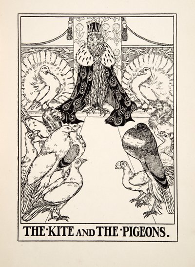 Der Milan und die Tauben, aus Hundert Fabeln von Äsop, veröffentlicht 1903 von Percy J. Billingshurst