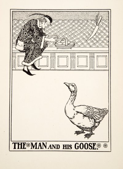 Der Mann und seine Gans, aus Hundert Fabeln von Äsop, veröffentlicht 1903 (Gravur) von Percy J. Billingshurst
