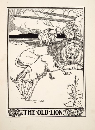 Der alte Löwe, aus Hundert Fabeln von Äsop, veröffentlicht 1903 von Percy J. Billingshurst