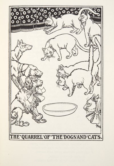 Der Streit der Hunde und Katzen, aus Fontaine Fabeln, veröffentlicht 1905 von Percy J. Billingshurst