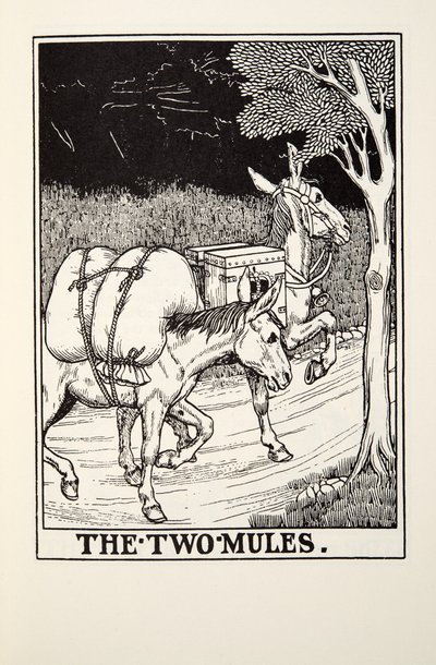 Die zwei Maultiere, aus Fontaine Fables, veröffentlicht 1905 von Percy J. Billingshurst
