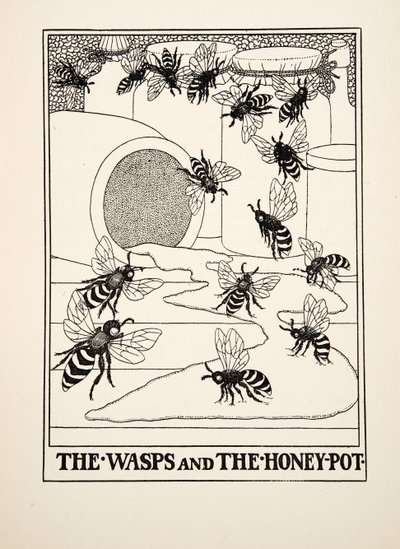Die Wespen und der Honigtopf, aus Hundert Fabeln von Äsop, veröffentlicht 1903 von Percy J. Billingshurst