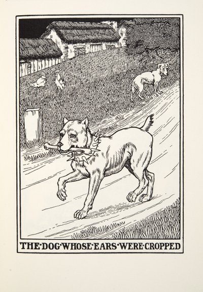 Der Hund mit den gestutzten Ohren, aus Fontaine Fabeln, veröffentlicht 1905 von Percy J. Billingshurst