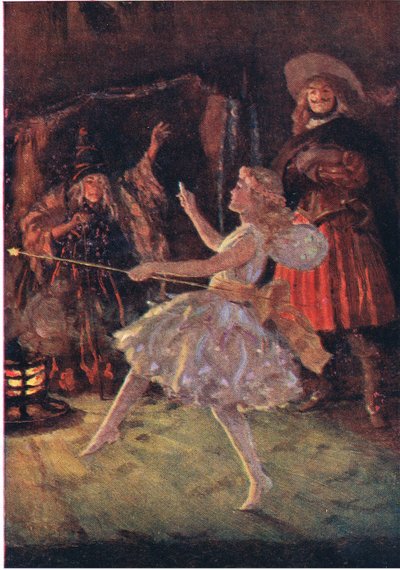 Hinten in der Höhle erschien eine kleine Figur in wolkigem Weiß, aus Little Women, veröffentlicht von Associated Newspapers Limited, ca. 1940 von Percy Tarrant