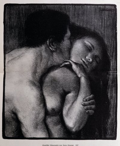 Mann küsst eine Frau. Lithographie von Pere Torne-Esquius von Pere Torne Esquius