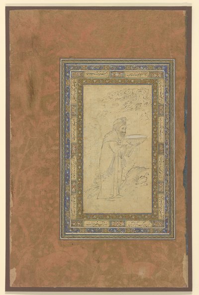 Ein alter Mann trägt eine Schüssel, ca. 1610-15 von Persian School