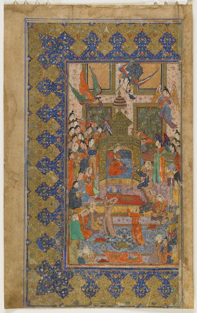 Bilqis auf dem Thron aus einem Khamsa (Quintett), ca. 1560 von Persian School