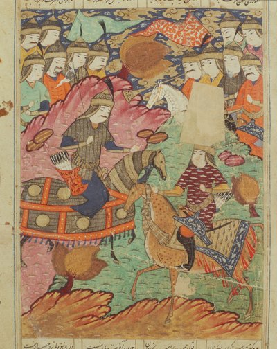 Duell zu Pferd zwischen Rostam und Afrasiab, Illustration aus dem Shahnama (Buch der Könige) von Abul-Qasim Manur Firdawsi von Persian School