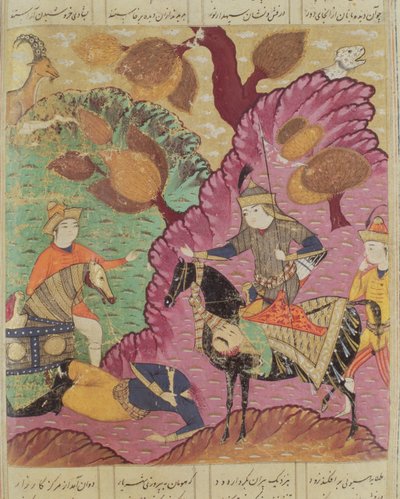 Kampf zwischen Piran und Bizn, Illustration aus dem Shahnama (Buch der Könige) von Abul-Qasim Manur Firdawsi von Persian School