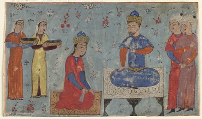 Seite aus einem Schahname (Buch der Könige) von Firdawsi; recto: Sindukht vor Sam, Iran von Persian School