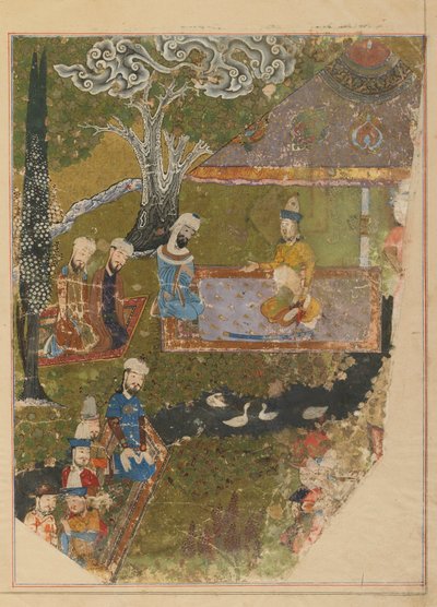 Seite aus einem Zafarnama; verso: Timur gewährt eine Audienz anlässlich seiner Thronbesteigung in Balkh, Schiras, Iran, Timuridenzeit von Persian School