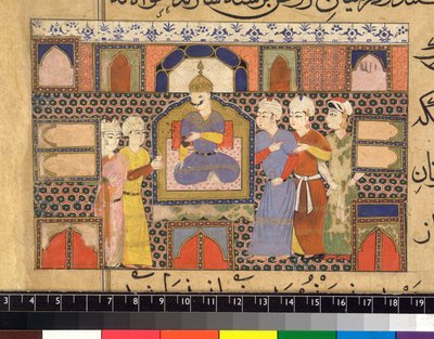 Ghiyath al-Din auf dem Thron von Persian School