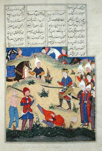 Ms D-184 fol.208b Die Enthauptung von Afrasiabs Traum wird wahr, Illustration aus dem 
