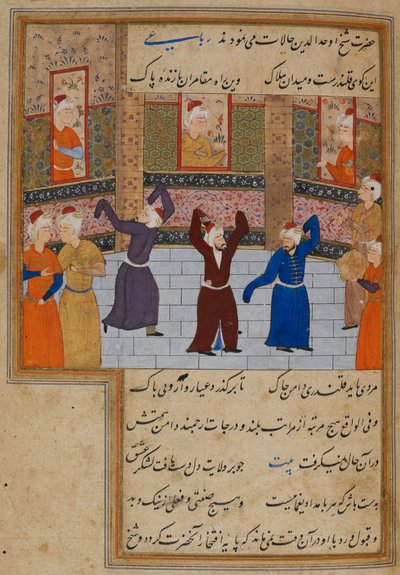 Muhammad Tabadkani (gest. 1486) tanzt mit Derwischen, Illustration aus 