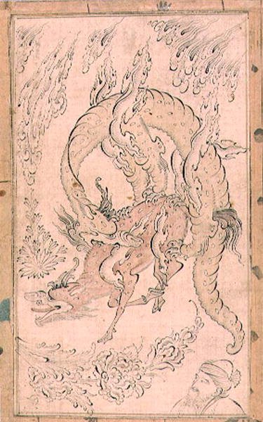 Kylin, der von einem Drachen verschlungen wird von Persian School
