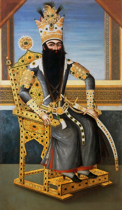 Porträt von Fath Ali Shah (1762-1834), ca. 1805, König von Persien von 1797 bis 1834, unbekannter Künstler, Öl auf Leinwand von Persian School