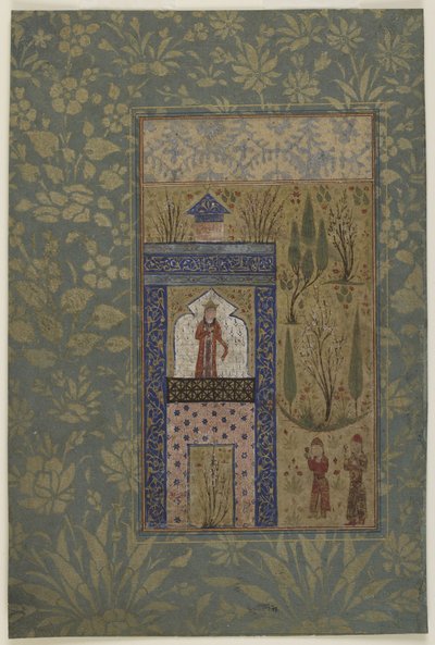 Zwei Jünglinge vor einer Prinzessin am Fenster, ca. 1417-18 von Persian School