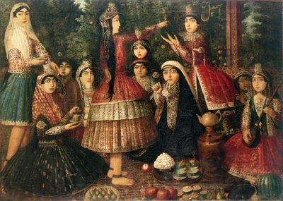 Frauen und Kinder in einem Garten, 19. Jahrhundert von Persian School