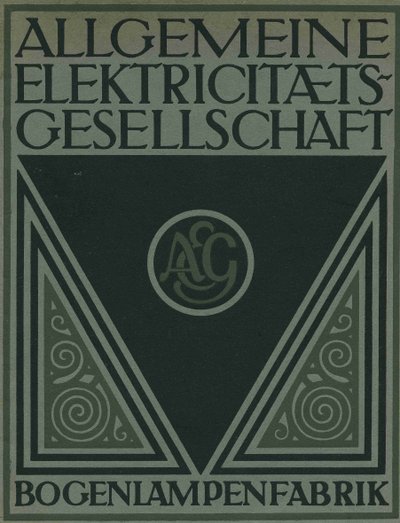 Titelseite einer AEG-Produktbroschüre von Peter Behrens