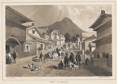 Straße in Hakodadi, Litho von Sarony und Co., 1855 von Peter Bernhard Wilhelm Heine