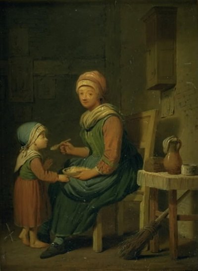 Eine Bäuerin, die ihrer Tochter etwas zu essen gibt von Peter Cramer