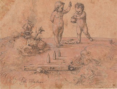 Zwei Kinder spielen mit einem Ball, 1500-1546 von Peter Flötner